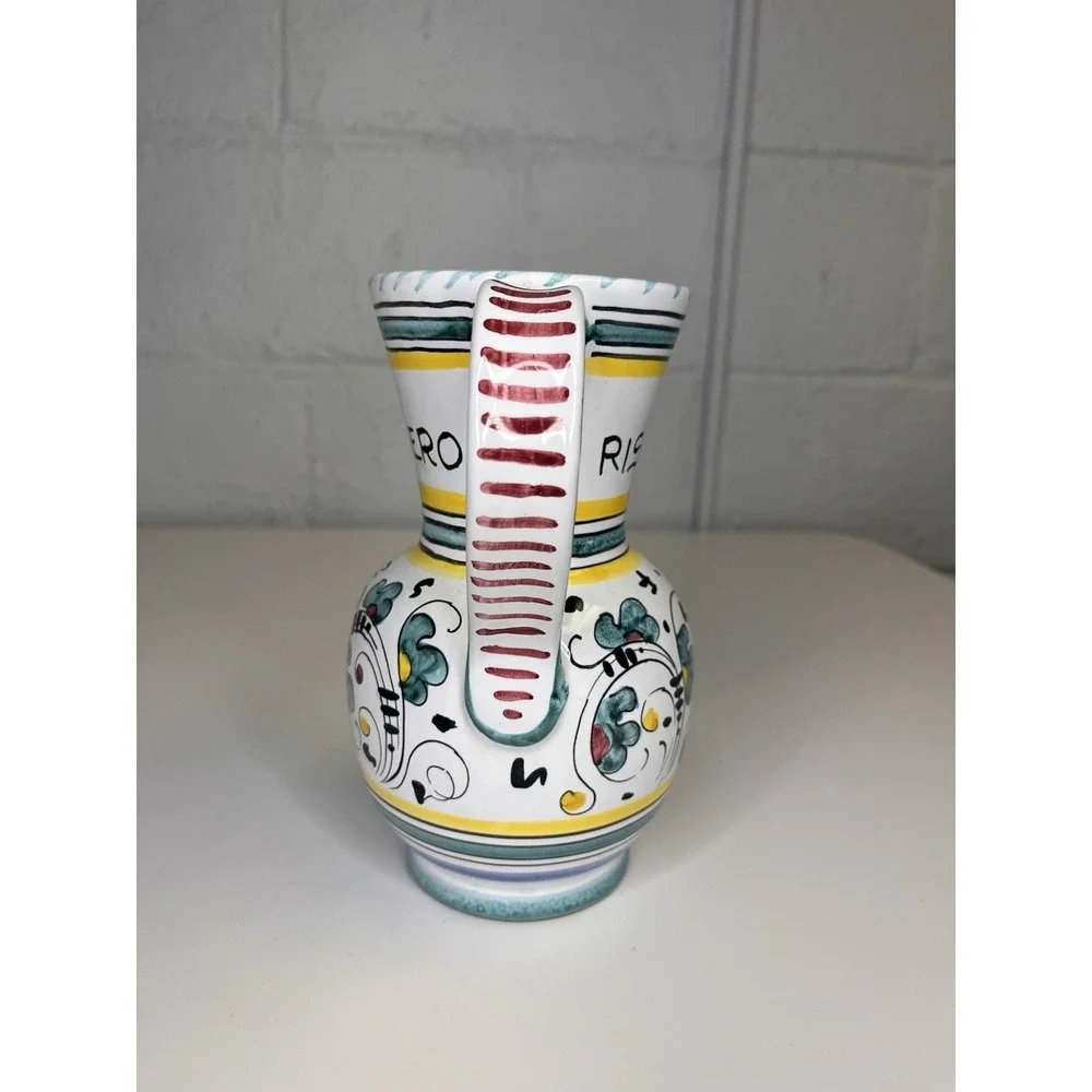 Deruta Pitcher Black Rooster Floral Jug Ristorante Gallo Nero Green Yellow Italy